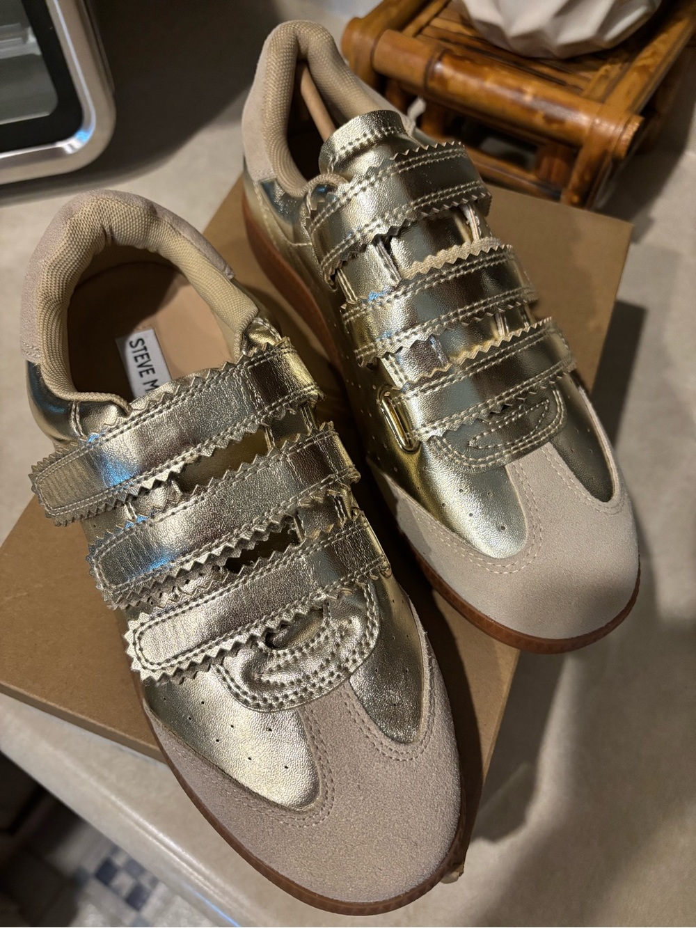Steve Madden Momentum Gold Metallic & Beige Suede Sneakers